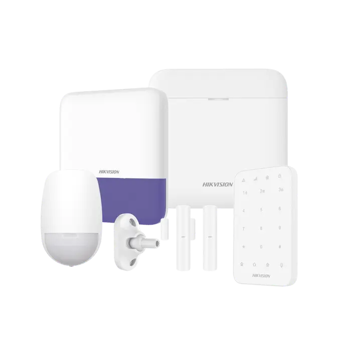 [AXPRO-KIT-KEYPAD] (AX PRO) KIT de Alarma AX PRO / Incluye: 1 Hub con bateria de respaldo / 1 Sensores PIR / 1 Montaje Universal para PIR / 2 Contactos Magnéticos / 1 Teclado / 1 Sirena Inalambrica Exterior / WiFi / Compatible con Hik-Connect P2P